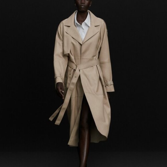 NWT Massimo Dutti Nappa Leather Trench Coat - Picture 9 of 11